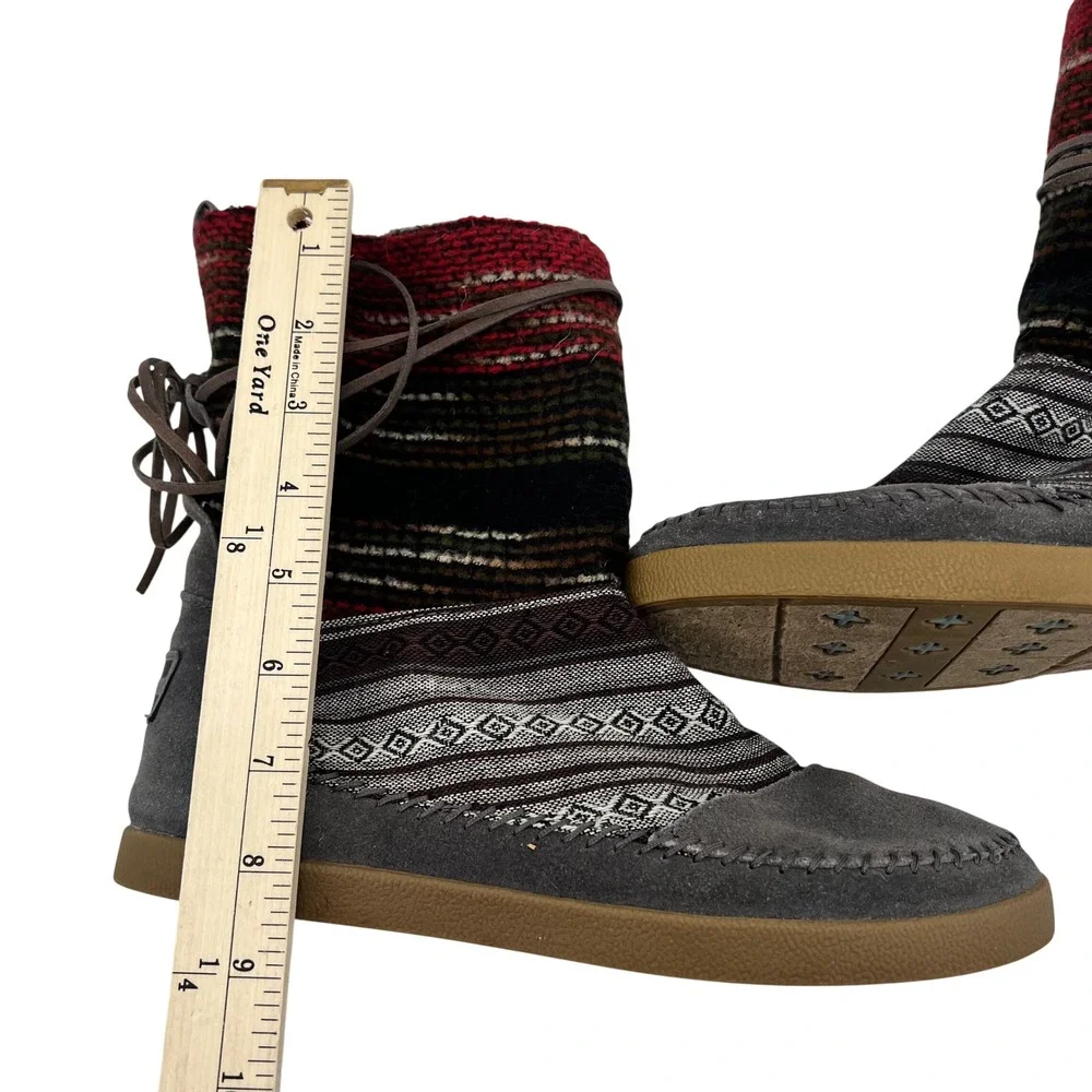 TOMS Nepal Grey‎ Suede Faux Fur Lined Woven Mid Calf Boots Womens 8 300614